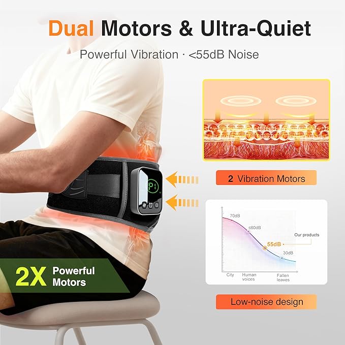 Graphene-Infused Cordless Heating Pad with Massager for Back, 5000mAh Rechargeable Portable Lower Back Massager with 3 Heat 3 Vibration with 20/30/40 mins Timer Options, Gifts for Women Men Mom Dad