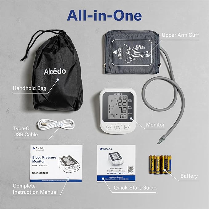 Alcedo Blood Pressure Monitor for Home Use, Accurate Upper Arm BP Monitor with Large Cuff, Alarm Reminder, 2 x 120 Memory, Talking Function