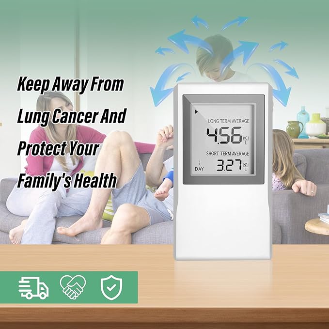 Radon Detector for Home, Allows Short and Long Term Monitoring of Radon Levels in The Air, Dual use for Hanging and Tabletop Placement, US Version-Pci/L,Radon Detector,Home Radon (White)
