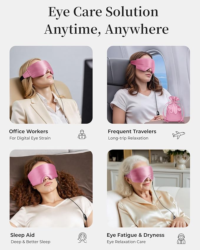 Heated Eye Masks for Warm Compress:Silk Electric Eye Heating Pad for Dry Eyes – Moist Hot Relief for Tired Eye & Stye, Fsa Eligible Items– USB-Powered, Stable Heat – Perfect for Sleep & Travel（Pink