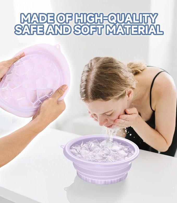 Face Ice Bath Bowl with Built-in Ice Tray, Collapsible Silicone Face Ice Plunge Bowl, Cold Therapy for Skin Tightening, Puffiness Reduction & Acne Relief - Ideal for Home & Travel