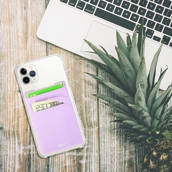 Adhesive Phone Pocket,Cell Phone Stick On Card Wallet Sleeve,Credit Cards/ID Card Holder(Double Secure) with Sticker for Back of iPhone,Android and All Smartphones(Black Purple)-2PC