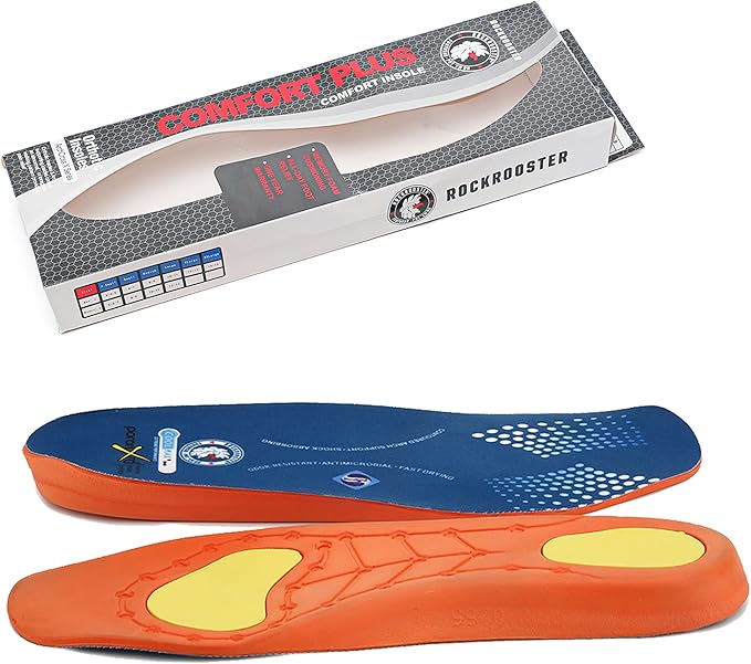 ROCKROOSTER Shock Absorbing Sport Athletic Insoles for Men & Women Shoe Inserts, Comfort, Arch Support, Fast Drying, Ideal for Sneakers Running Training Hiking Shoes & Boots, Pain Relief (RC920-M)