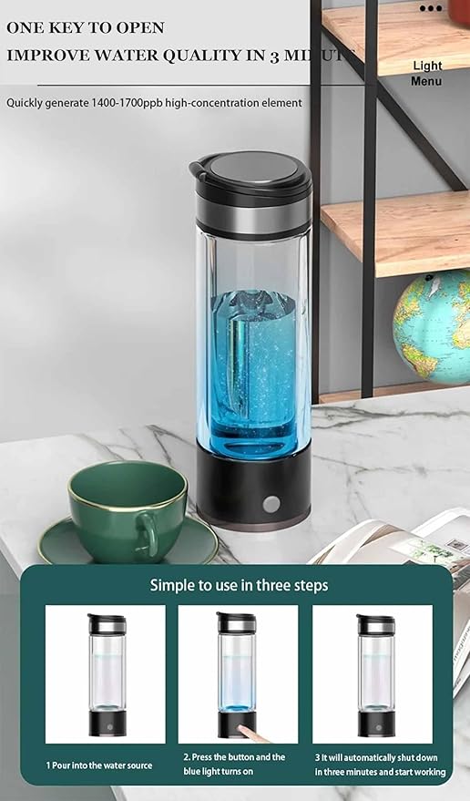 Molecular Hydrogen Water Bottle Generator, 480mL Up to 5500 PPB, Performance SPE+PEM Dual Chamber Technology, Equipped with Hydrogen Inhalation Device