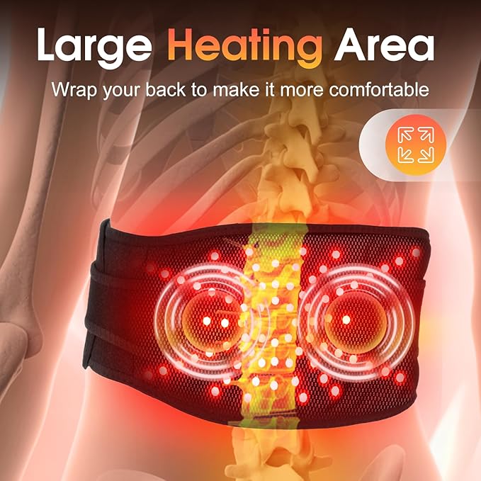 Electric Heating Pad for Back, FSA Eligible HSA, XL Cordless Heated Back Belt Wrap with 3 Heating and 3 Vibration Modes, 5000mAh Battery Operated Lower Back Massager, Heated Pad for Back
