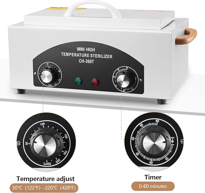 High Temperature Sterilizer Autoclave Machine 110V 300W Nail Tool Sterilizer Dry Heat Sterilizer Dental Tool Sterilizer esterilizador de manicura 1.5L Salon Equipment for Metal Tools with Handle