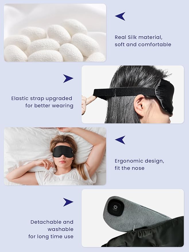Upgraded 3 Temperature Modes Silk Heated Eye Mask Cordless,Rechargeable Warm Eye Heating Pad No Pressure for Dry Eyes, Sleep Eye Mask Christmas Gift for Men Women (Black)