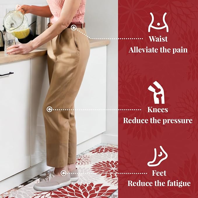 PVC Anti-Fatigue Kitchen Mats Set of 3, Non-Slip Kitchen Rugs, Comfort Standing Runner Rug, Multipurpose Indoor Mats for Laundry, Office, Bedroom, Sink, Bathroom, red