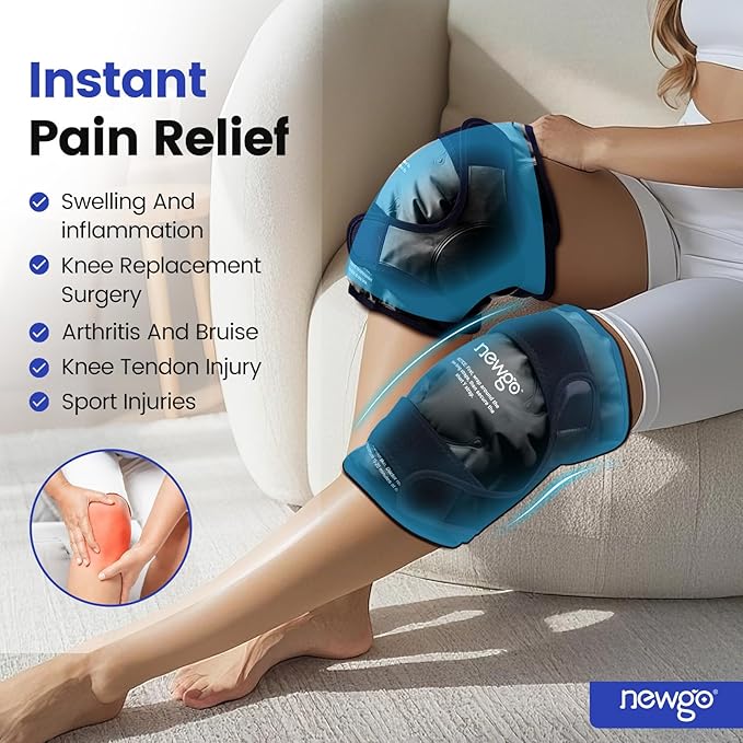 NEWGO Ice Pack for Knee Injuries Reusable, Knee Ice Pack Wrap Around Entire Knees for Replacement Surgery Recovery, Gel Cold Pack Wrap for Meniscus Tear, ACL, Swelling Pain Relief - 2 Pack Black