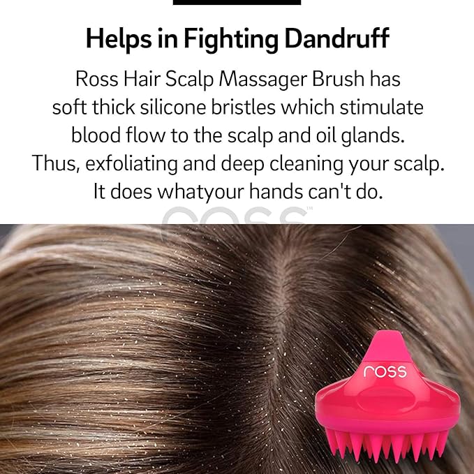 Ross Hair Scalp Massager Shampoo Brush with Soft Silicone Bristles for Anti Dandruff, Exfoliating with Scalp Care Manual Head Massager, 1 Count (Pack of 1) (Style 1, Pink)