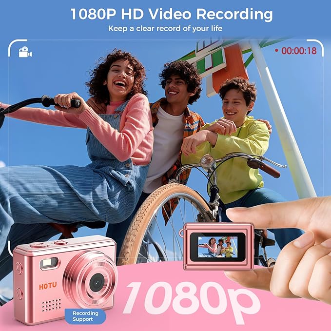 Mini Keychain Digital Camera, Y2K Pocket-Size Mini Camera, 2MP 1080P Small Camera with 32GB Card, Video Recorder with Long Battery Life for Travel, Party and Vlog (Rose Gold)