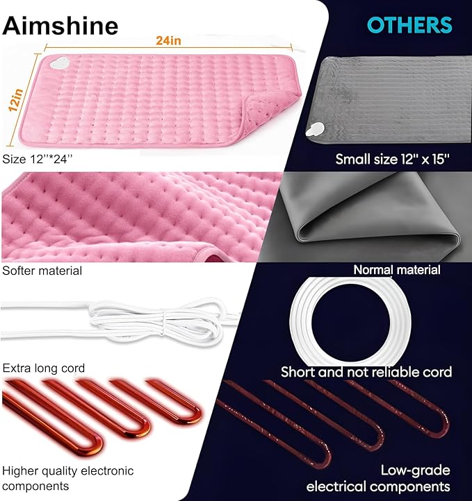 【2025 Upgrade】 Heating Pad for Neck Back Cramps Pain Fast-Heating Heating Pads Offer Softer Machine Washable Fabric with Heat Settings & Timer Easy to Operate,Moist Heat & Auto Shut of (Pink)
