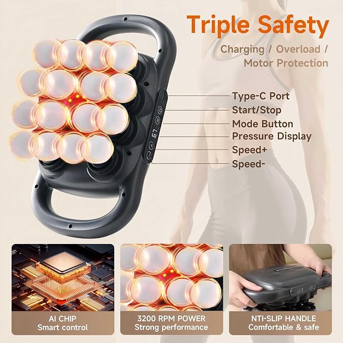 16-Head Massage Gun Set, Deep Tissue Percussion Massager, Electric Muscle Massager with 9 Adjustable Speeds, Portable for Home, Gym, Office, Travel, Black