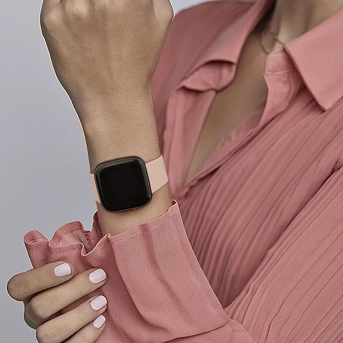 Mugust Sport Bands Compatible with Fitbit Versa 2 / Fitbit Versa/Versa Lite/Versa SE, Classic Soft Silicone Replacement Wristbands Straps for Fitbit Versa 2 Smart Watch Women Men (Small,Apricot Pink)