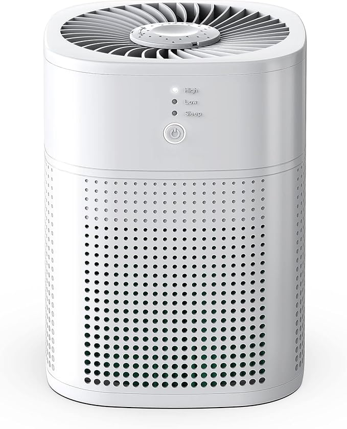 Air Purifiers for Bedroom, Room Air Purifier HEPA Filter for Smoke, Allergies, Pet Dander Odor with Fragrance Sponge, Small Air Purifier with Sleep Mode, HY1800, White