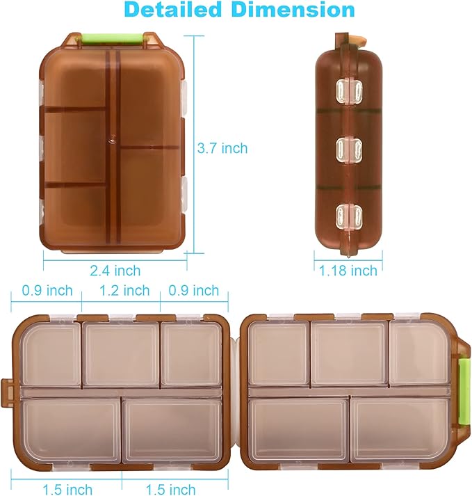 2PCS Small Travel Pill Box, Cute Pill Organizer Case, Travel Portable Medicine Organizer Pill Container for Purse, with 10 Compartments for Different Medicines, by MsfIAIoo