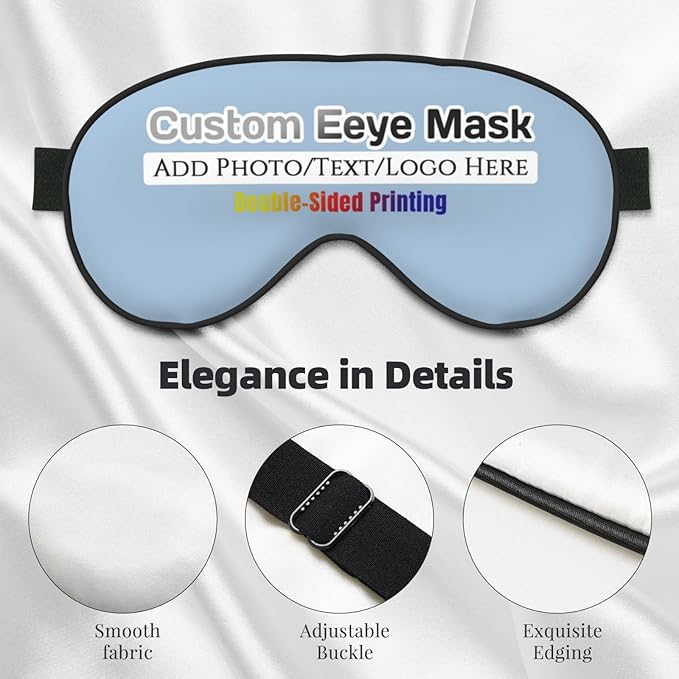 Personalized Eye Masks,Customized Sleep Blindfold Eye Mask,Custom Blackout Eye Cover with Adjustable Strap for Travel and Nap Light Blue