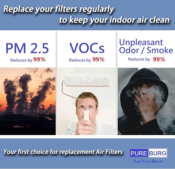 PUREBURG Replacement Filter Compatible with AirExpect & AirExtend Air Purifiers JL-AP-TB01,2-Pack H13 HEPA 3-Stage Filtration Activated Carbon 2-in-1