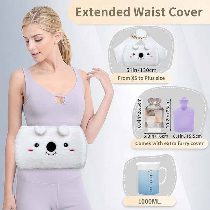 Hot Water Bottle, Rubber Hot Water Bottle Belt with 2 Pack Warm Soft Waist Plush Cover, Hot Water Bag for Pain Relief for Neck, Back, Shoulder and Legs