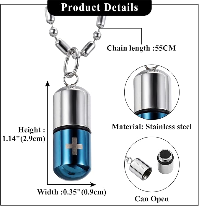 OIDEA Stainless Steel Pill Case Capsule Cross Medicine Keepsake Pendant Necklace Jewelry for Women and Men 22 inch Chain