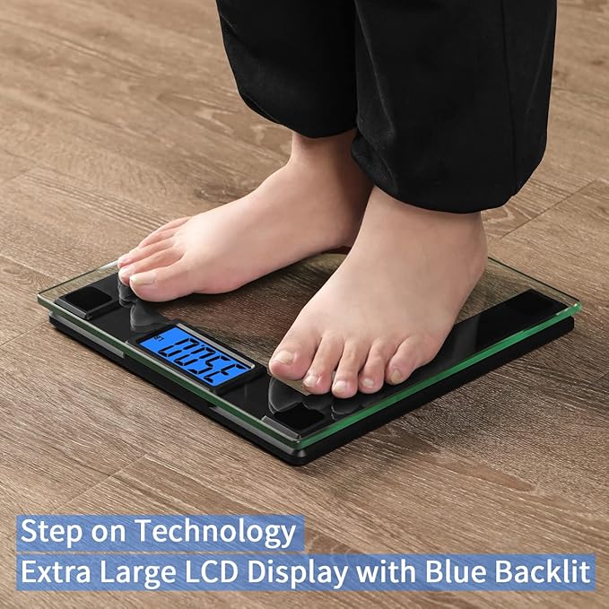 Vitafit 550lb Digital Bathroom Scale for Body Weight and BMI Via Smart APP, High Accuracy Assured by Weighing Professional Since 2001, 8mm Tempered Glass, Extra Large Blue Backlit LCD, Black