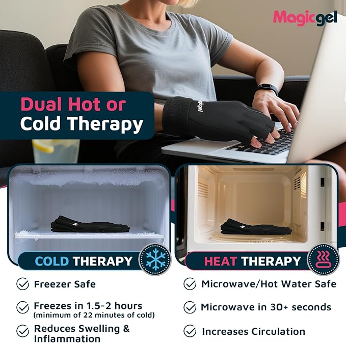 Magic Gel Hand Ice Pack Gloves - Cold Compress Cooling Gel Ice Gloves - Wrist Wrap or Hot Compress - Sports Packs for Hands - Dual Hand Heat Packs
