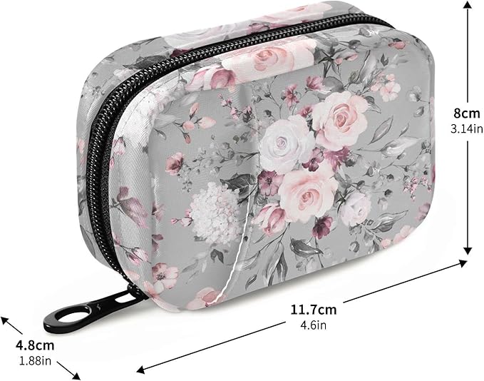 Watercolor Flower Pill Box 7 Day Pill Case Travel Pill Organizer Bag with Zipper Portable Weekly Vitamin Medicine Supplement Holder Pouch Bag