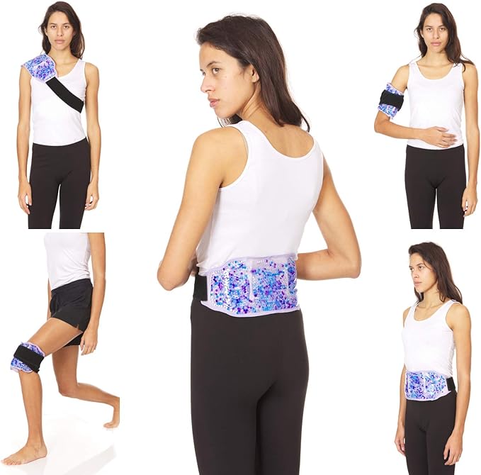 Premium Hot Cold Gel Bead Ice Pack by FOMI Care | Cool Compress for Lower Back, Shoulder, Knee, Bicep, Stomach | Coccyx, Sciatica, Tailbone Pain Relief | Flexible, Reusable Heating Pad | (Purple)