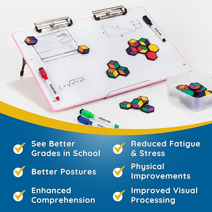 for Writing - Adjustable Magnetic Whiteboard & 22° Angle Ergonomic Desk for Reading, Writing, & Drawing for Students, Teachers – Ideal for Posture, Study, & Orientation – Pink