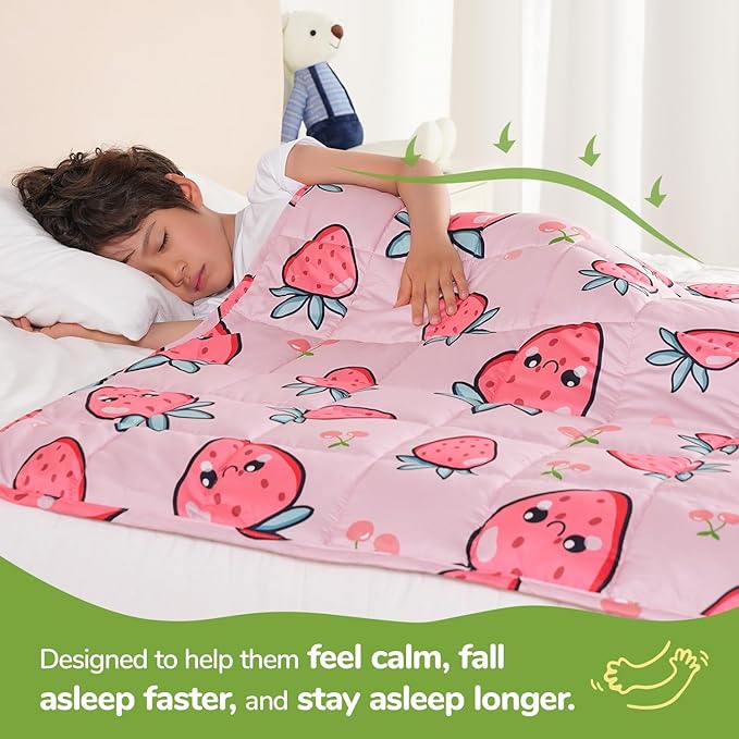 Sivio Weighted Blanket 5lbs, Cooling Weighted Throw Blanket, Breathable Heavy Blankets for Sleeping, Washable Small Weighted Throw Blanket, 36"x48", Pink Strawberry