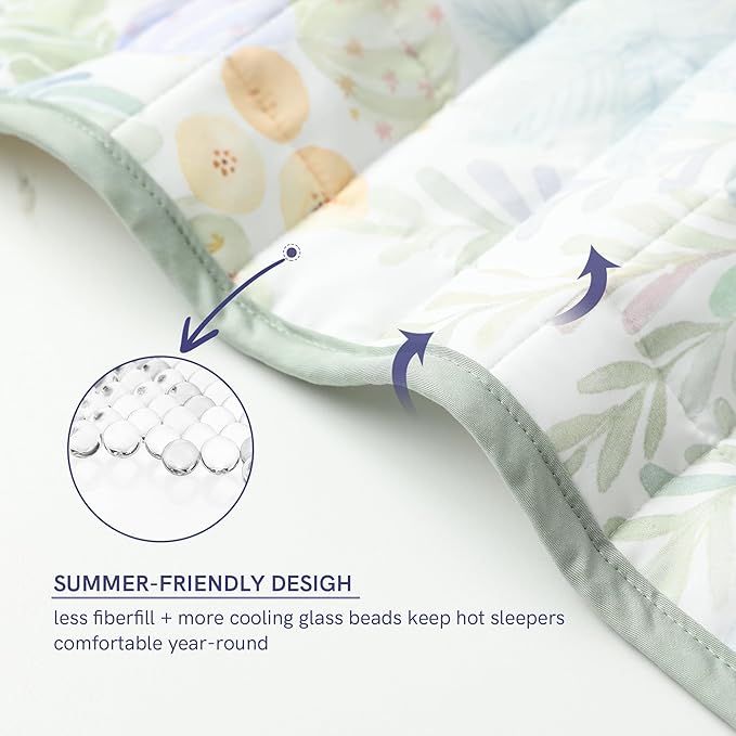 YnM 25lbs Weighted Blanket for Adults, Cooling Nylon/PE Heavy Bed Throw Blanket with Cooling Glass Beads for All Season Use, Ideal for ~240lbs (60x80 Inches, Queen, Jungle Bloom)