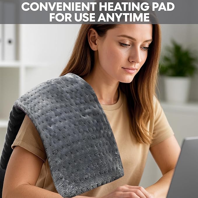 Heating Pad,Electric Heating Pads for Back,Neck,Abdomen,Moist Heating Pad for Shoulder,Knee,Arms,Legs,Dry/Moist Heat & Auto Shut Off,Birthday Gifts for Men and Women, 24x12 Inch (Gray)