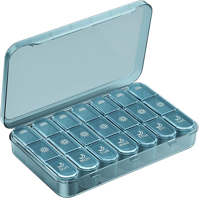 Pill Organizer 3X a Day｜Deep Blue Portable Pill Case｜7-Day Weekly Compartment｜Executive Travel Essential｜BPA-Free Health Companion｜Briefcase Must-Have
