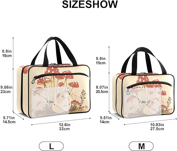 Fustylead Lovely Guinea Pig and Mushrooms Empty Travel First Aid Bag Large Home Medication Bag with Zipper for Pills,Vitamin,Fish Oil,Supplements for Women and Men