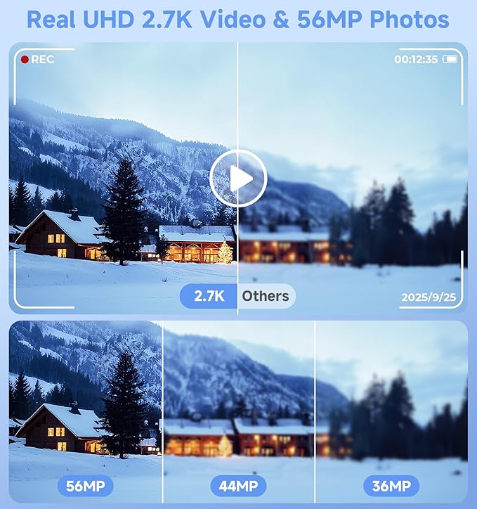 Digital Camera, 2026 Upgraded 56MP Dual-Screens Selfie Digital Camera, Small Cameras with 32GB SD Card Smile Capture, Compact Digital Cameras with 16X Digital Zoom for Beginners Kids Teens Girls