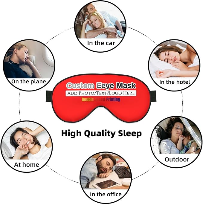 Personalized Eye Mask Add Picture Text Image Logo Custom Travel Sleeping Masks for Home Office Customized Sleep Mask for Men Women Blocks Light Adjustable Strap Red