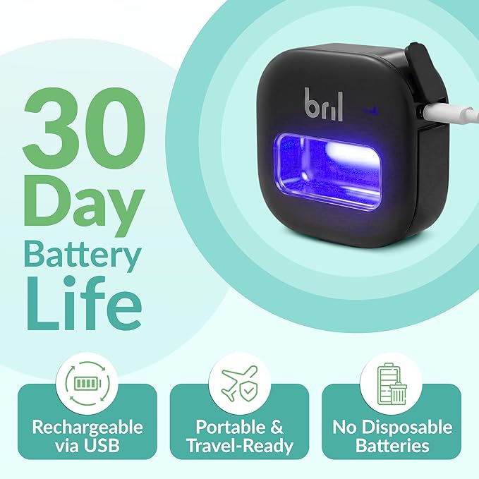 Bril UV-C Toothbrush Sanitizer and Holder, Portable Cleaner, Travel Cover, Magnetic Holder, and Rechargeable Case for Any Size Toothbrush, Black