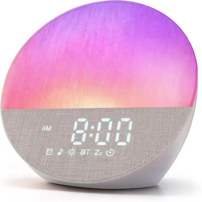 Stillstorm Hatch Alarm Clock, Fabric Dimmable Night Light for Heavy Sleepers, Sunrise Wake Up Light, White Noise Machine for Baby, Dual Alarm Function 30 Sleep Sounds, with 17 Light Effects
