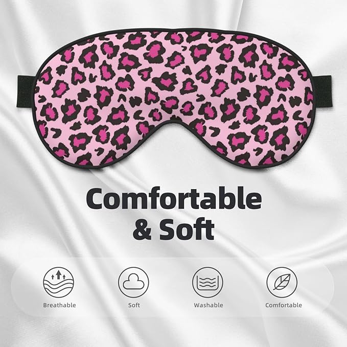 Light Pink Leopard Sleep Mask Eye Mask with Adjustable Strap Eye Sleep Shade Cover Blocks Light for Women Men Airplane Travel Nap