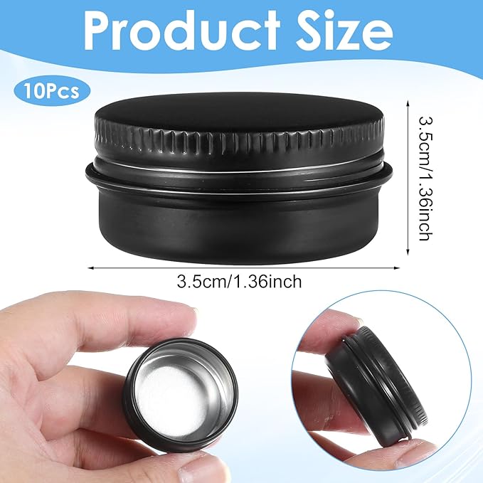 Metal Pill Organizer Box, 10 Pcs Portable Pill Case Travel Aluminum Alloy Pills Container Box for Purse Daily Medicines Storage Boxes Round Aluminum Tin Jars Containers, 10 mL, Black