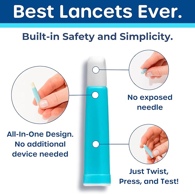 Pip Blood Glucose Monitor Kit with Preloaded Safety Lancets - Complete Diabetes Testing Kit for Blood Sugar Monitoring | No Lancing Device, Virtually Painless | 50 Test Strips, Lancets & Travel Case