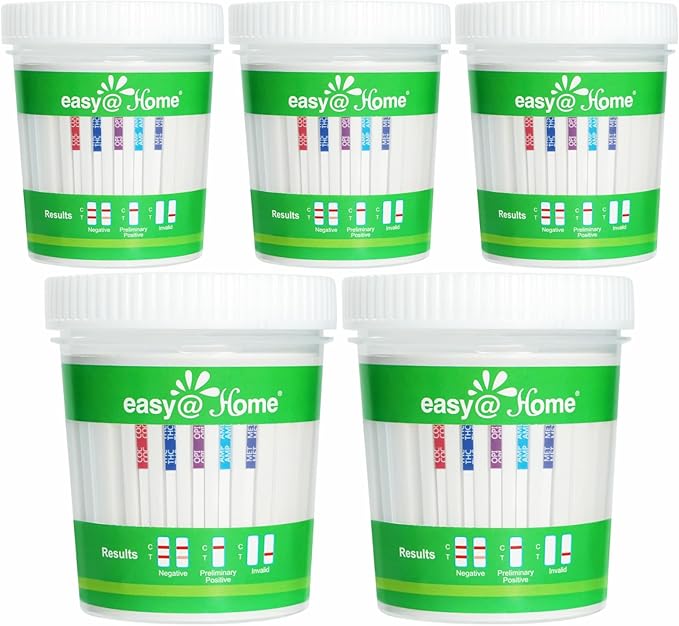Easy@Home 5 Pack Drug Test Cup for 5 Popular Drug Tests Marijuana (THC),Amphetamine (AMP),Cocaine (COC), Methamphetamine (MET), Opiate (OPI 2000) - #ECDOA-254