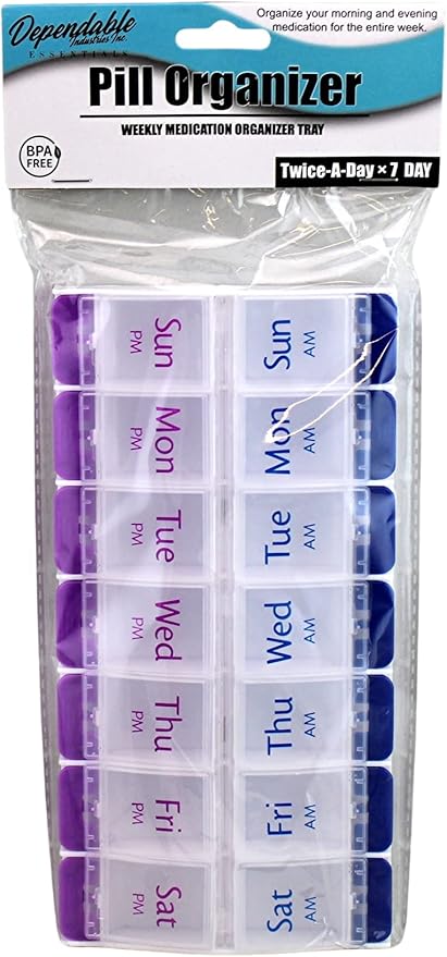 Jumbo 7 Day AM PM Pill Organizer – Weekly Medicine Box 2 Times Daily Vitamin Planner with Extra Large Compartments Easy Open Lids BPA Free