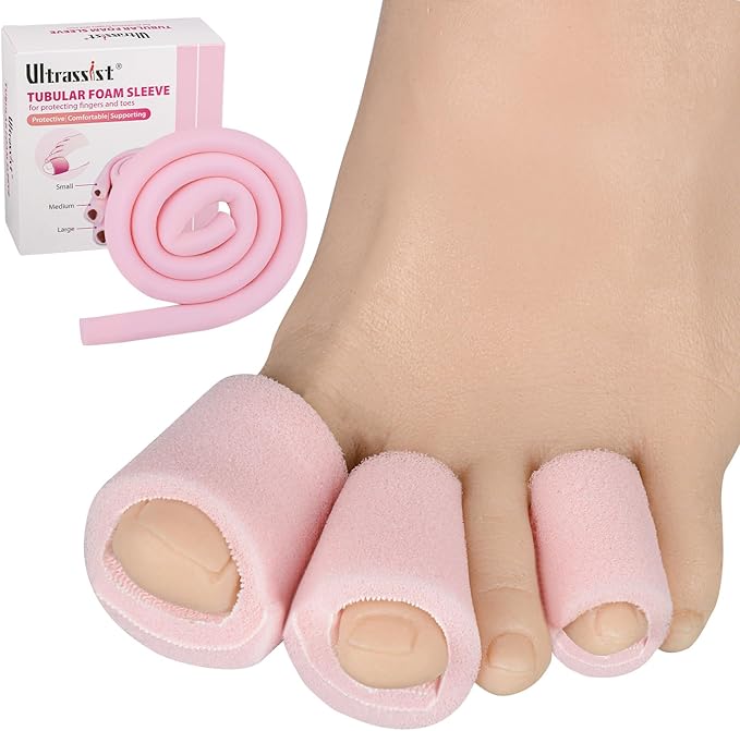 Ultrassist Toe Sleeve with Overlap Small Size 5/8" Inner Diameter 36" Roll, Sponge Toe Protectors for Blisters, Bunions, Corns