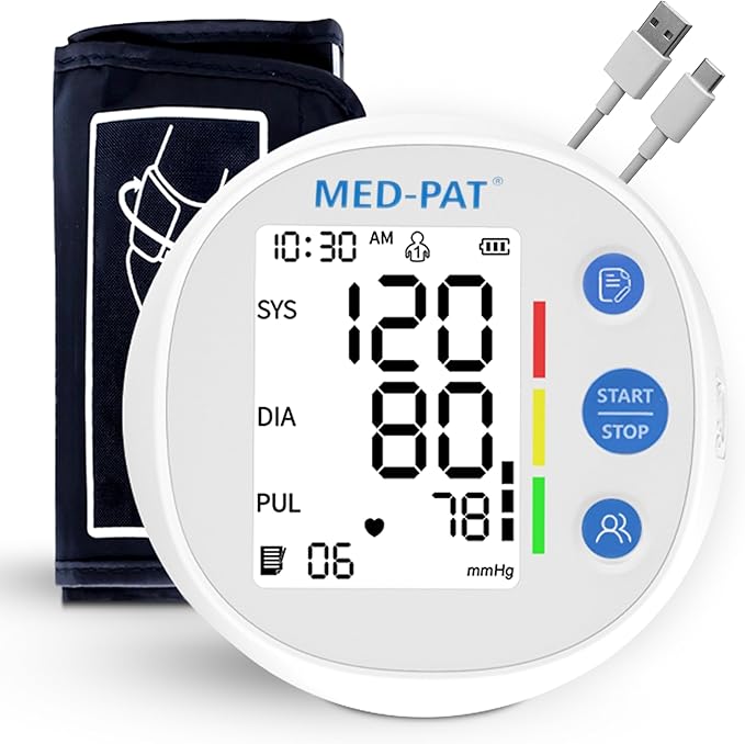 Med-Pat BP-R Blood Pressure Monitor - Digital Automatic Arm Cuff BP Machine - Large LCD, 2 Users, 120 Memories Each - Heartbeat & Still Detection - Portable, Easy - Round Design