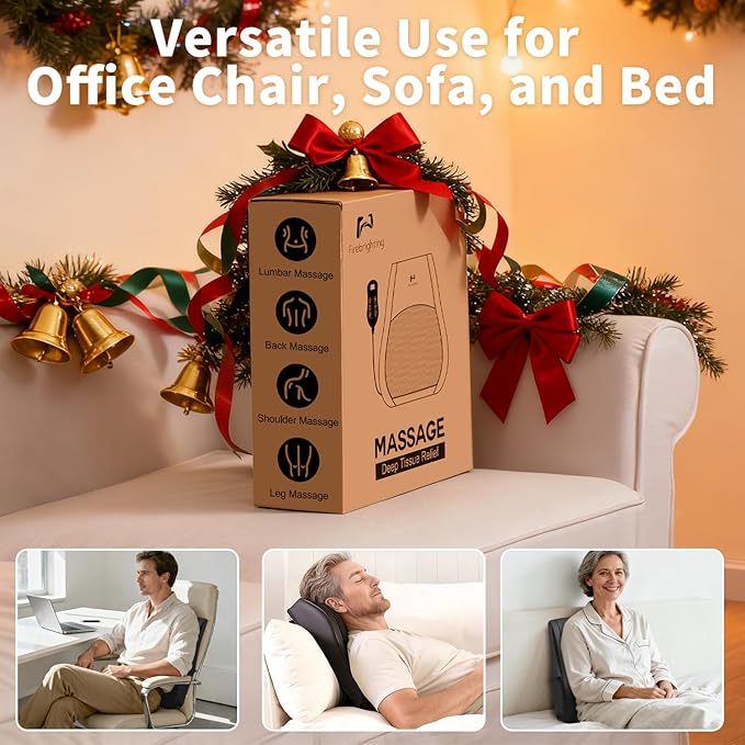Firebrighting Electric Back Massager with Heat for Office Chair - Shiatsu Deep Kneading Massage Pillow, Back Comfort Support for Meetings and Reading, Adjustable Strap,Gifts for Dad Mom Men Women