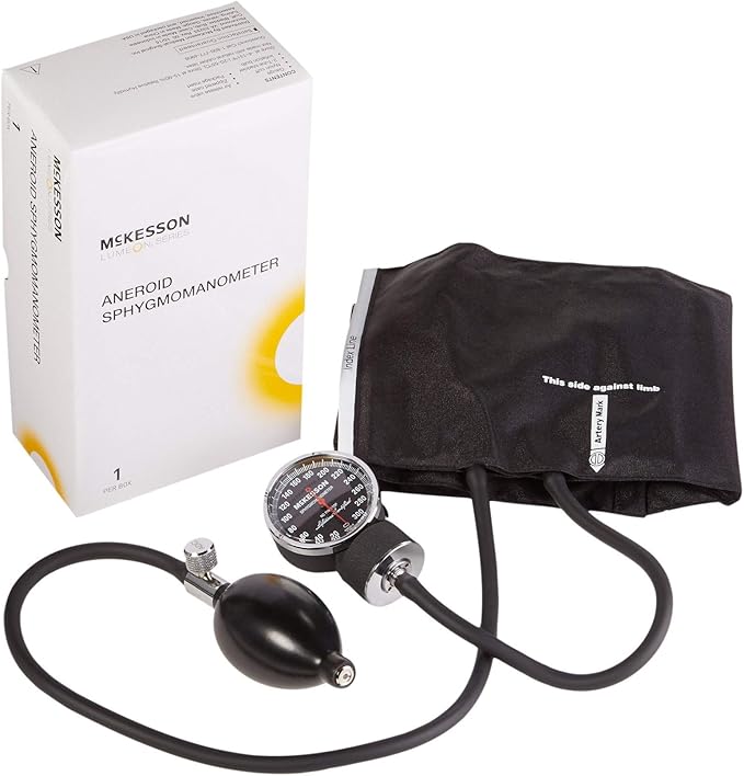 McKesson Aneroid Sphygmomanometer – Manual Blood Pressure Cuff Monitor with Carrying Case, Cuff 23-40 cm, Black, 2 Count