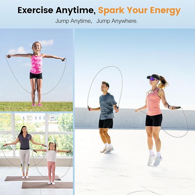 Jump Rope,Tangle-Free Rapid Speed Jump Rope with Ball Bearings for Men,Women and Kids,Adjustable Steel Skipping Rope with Ergonomic Foam Handles,A Ideal Equipment and Accessories for Workout,Fitness,Exercise,Home Gym,Slim Body