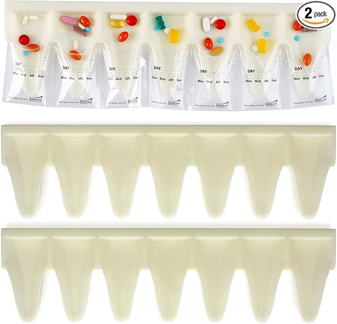 Mansung S Loading Tray 2pcs - 7-Slot Plastic Use with Mansung Pill Bags, Heat Seal Pill Pouches, sealable Pouch Dispenser kit Daily Sealing Filler Vitamin AM PM Organizer, Bag pouche Pack Organizer