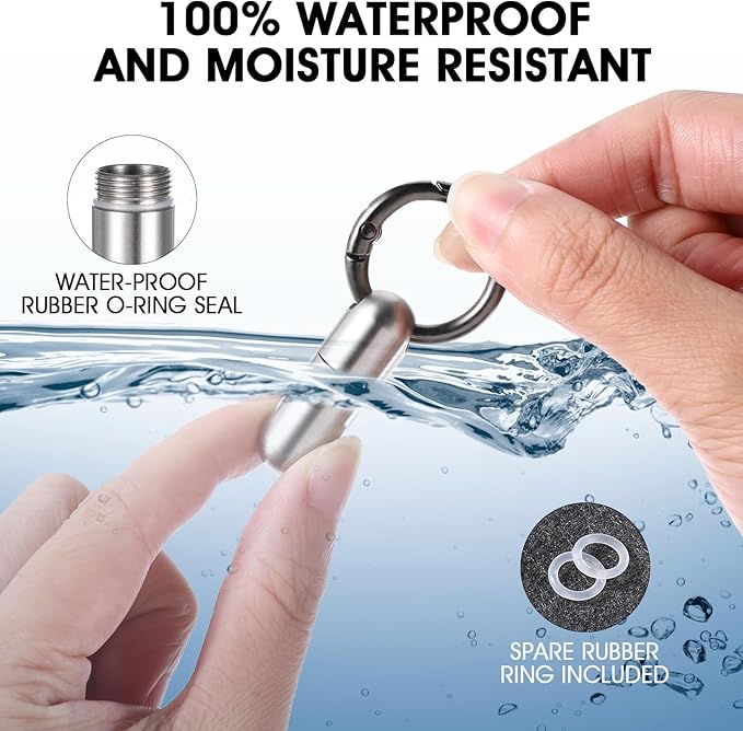 Small Keychain Pill Holder Stainless Steel Waterproof Container Tiny Portable Pill Case Organizer for Travel Purse Pocket Mental Box with Keyring for Outdoor Camping(2 Compartment)